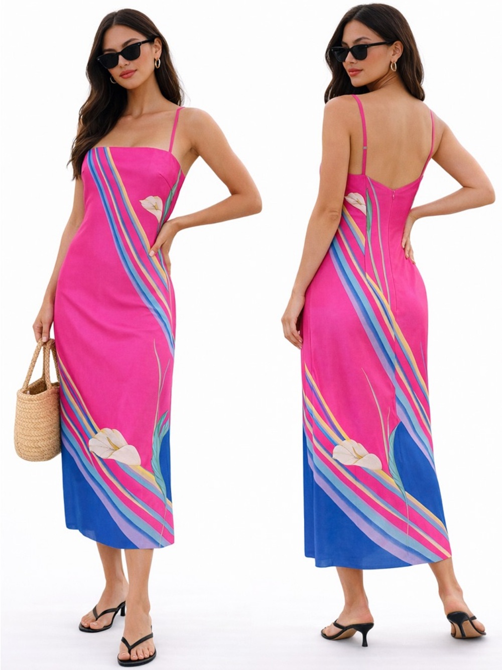 Vintage 70s Malama Sophisticates Hawaii Tropical Pink Slip Dress Size Small